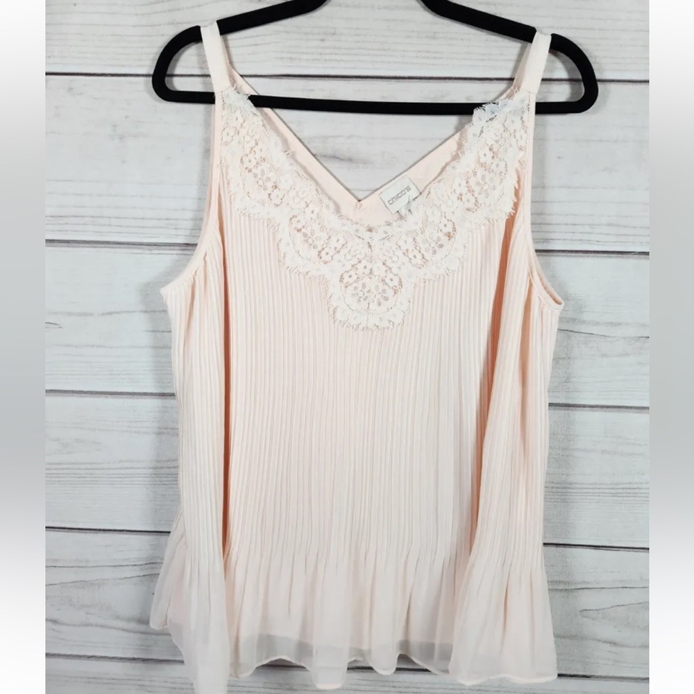 Chico's Women's Clam Shell Pink Feminine Pleated Lacy Convertible Tank Top